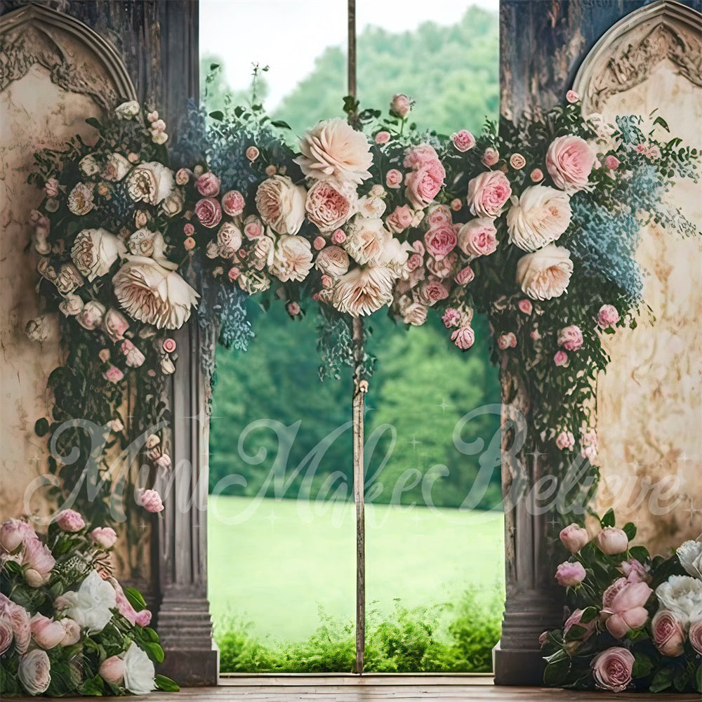 Kate Pink Rose Floral Outside Wedding Wall Backdrop Designed by Mini MakeBelieve