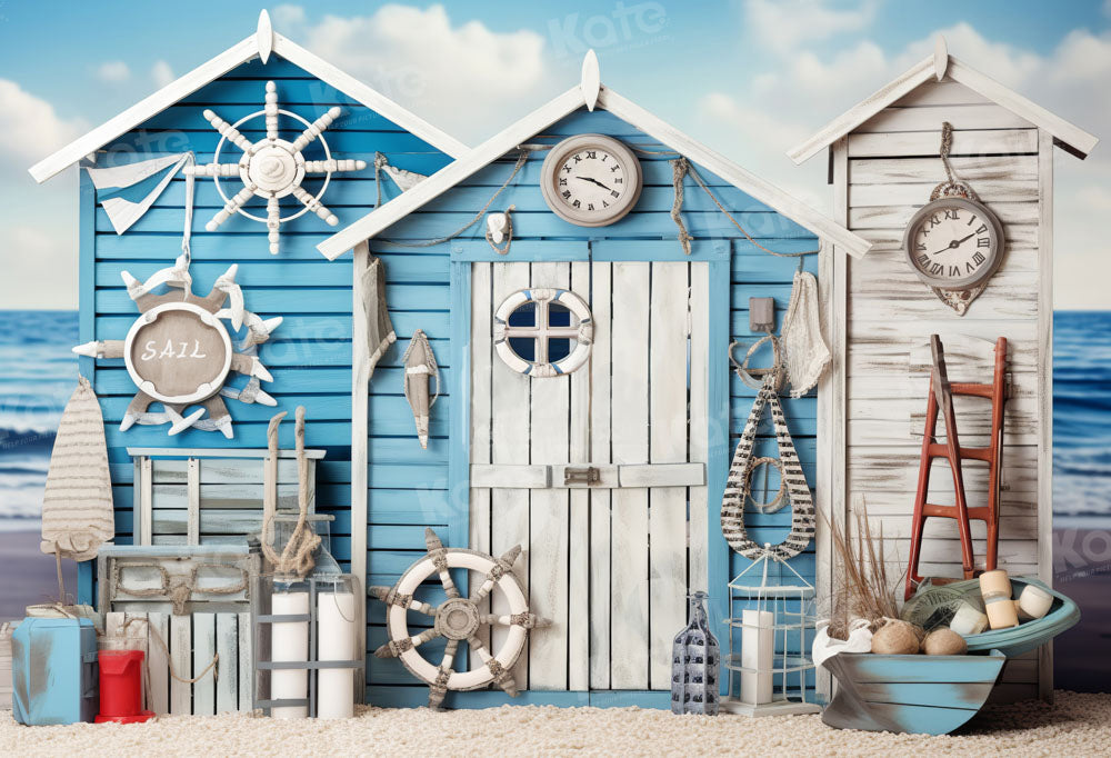 Kate Seaside Nautical Summer Blue House Backdrop Designed by Chain Photography