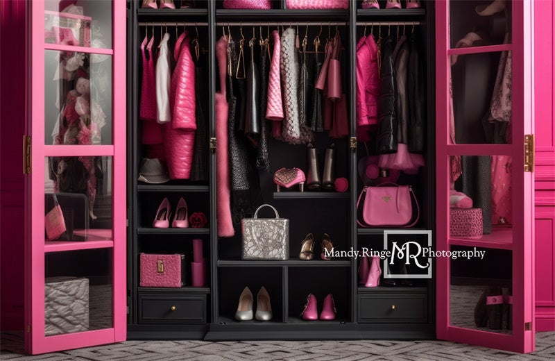 Kate Pink and Black Doll Closet Backdrop Designed by Mandy Ringe Photography