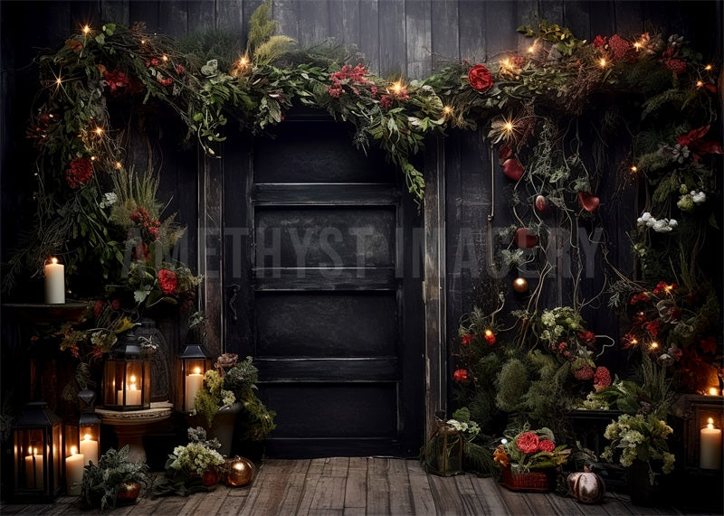 Kate Christmas Holly Black Door Backdrop Designed by Angela Miller