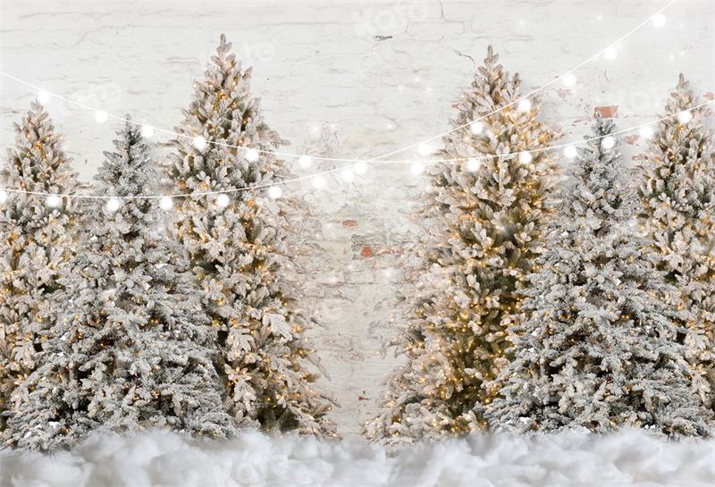 Kate Christmas Trees Snowy Garden Wall Backdrop for Photography