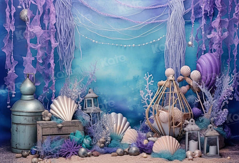 Kate Purple Deep Sea Shell Mermaid Backdrop for Photography
