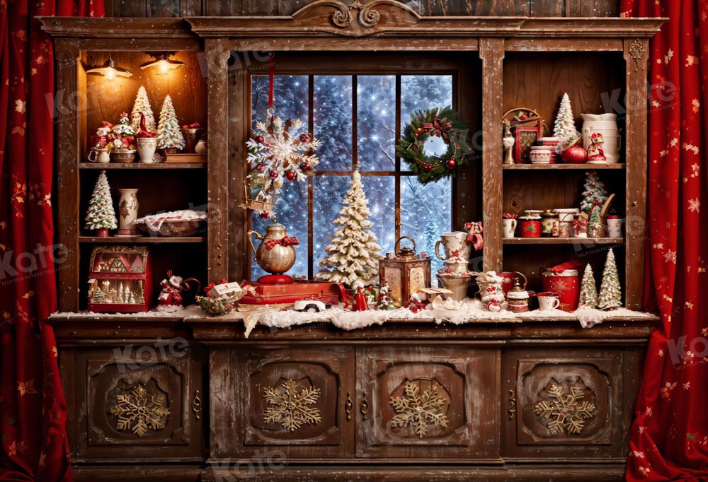Kate Christmas Red Brown Kitchen Backdrop Designed by Emetselch