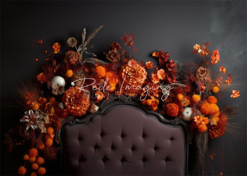 Kate Orange Floral Autumn Headboard Backdrop Designed by Lidia Redekopp