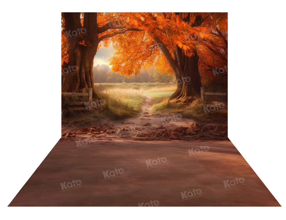 Kate Autumn/Fall Forest Tree Backdrop+ Land Floor Backdrop