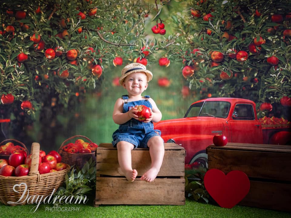 Kate Apple Orchard Red Truck Backdrop Designed by Rosabell Photography